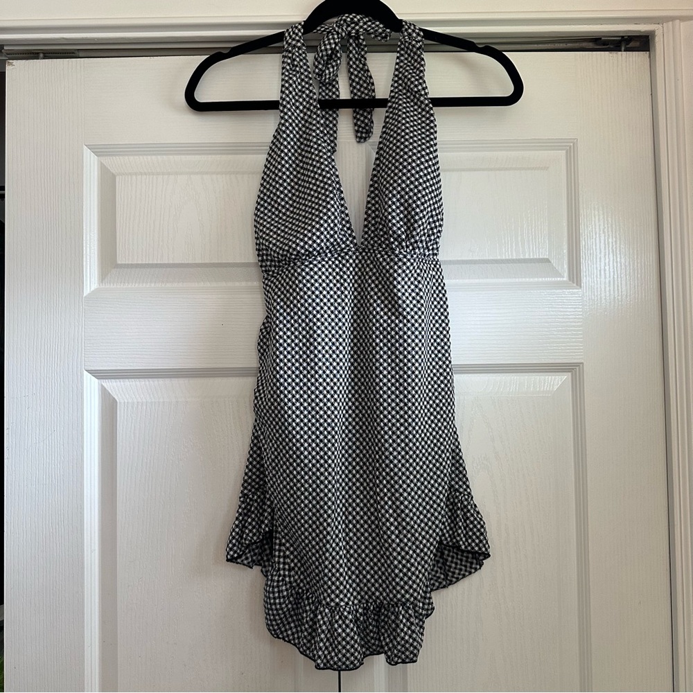Black and White Halter Neck Swim Dress